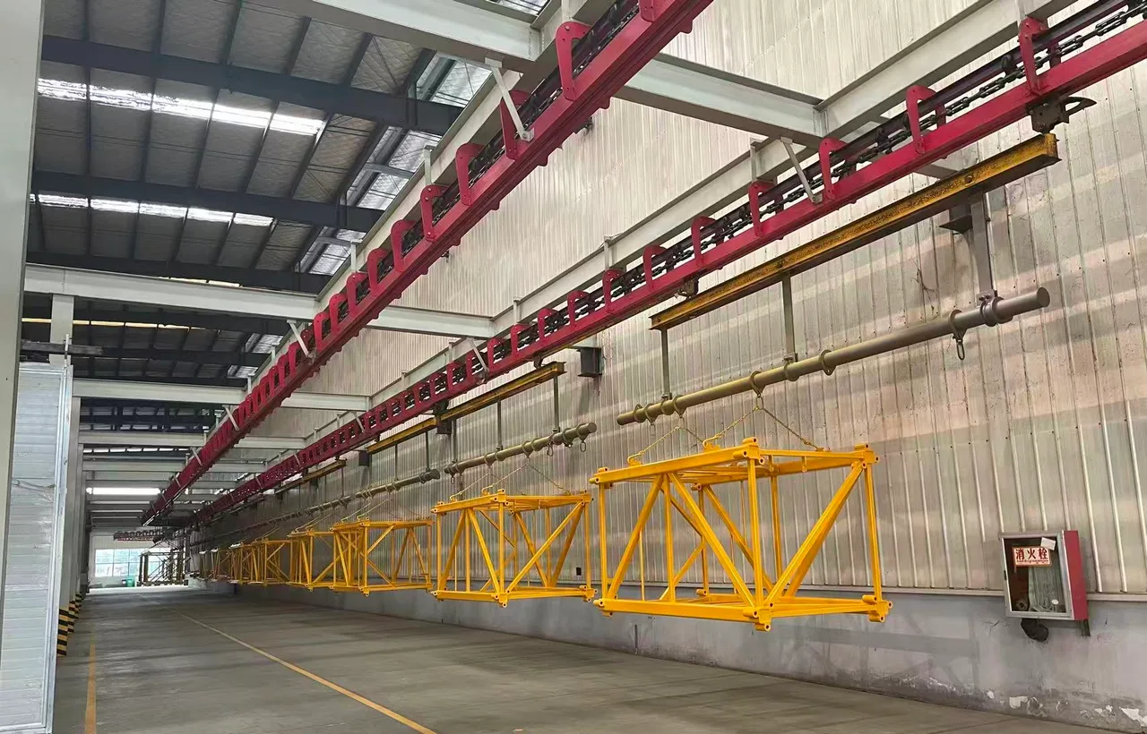 Tower crane mast section coating conveyor line, Zoomlion
